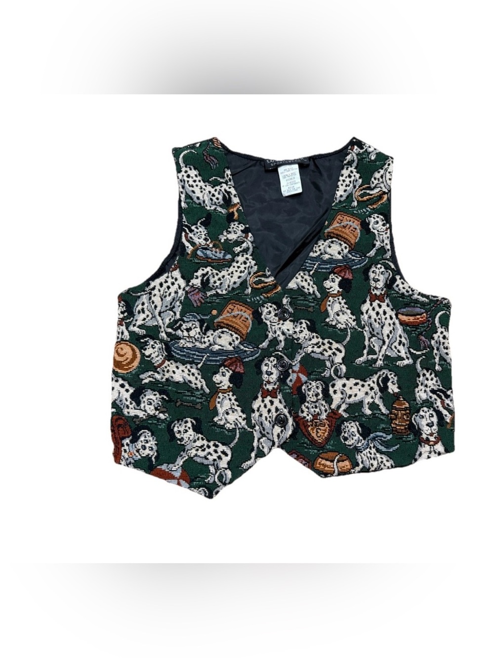 Vintage Kids Dalmatian Dog Vest Girls Size Medium Black Dark Green 80s 90s